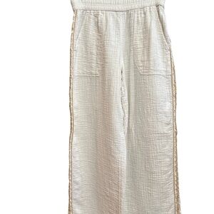 Aerie Waffle Cream Casual Pants with side crochet design